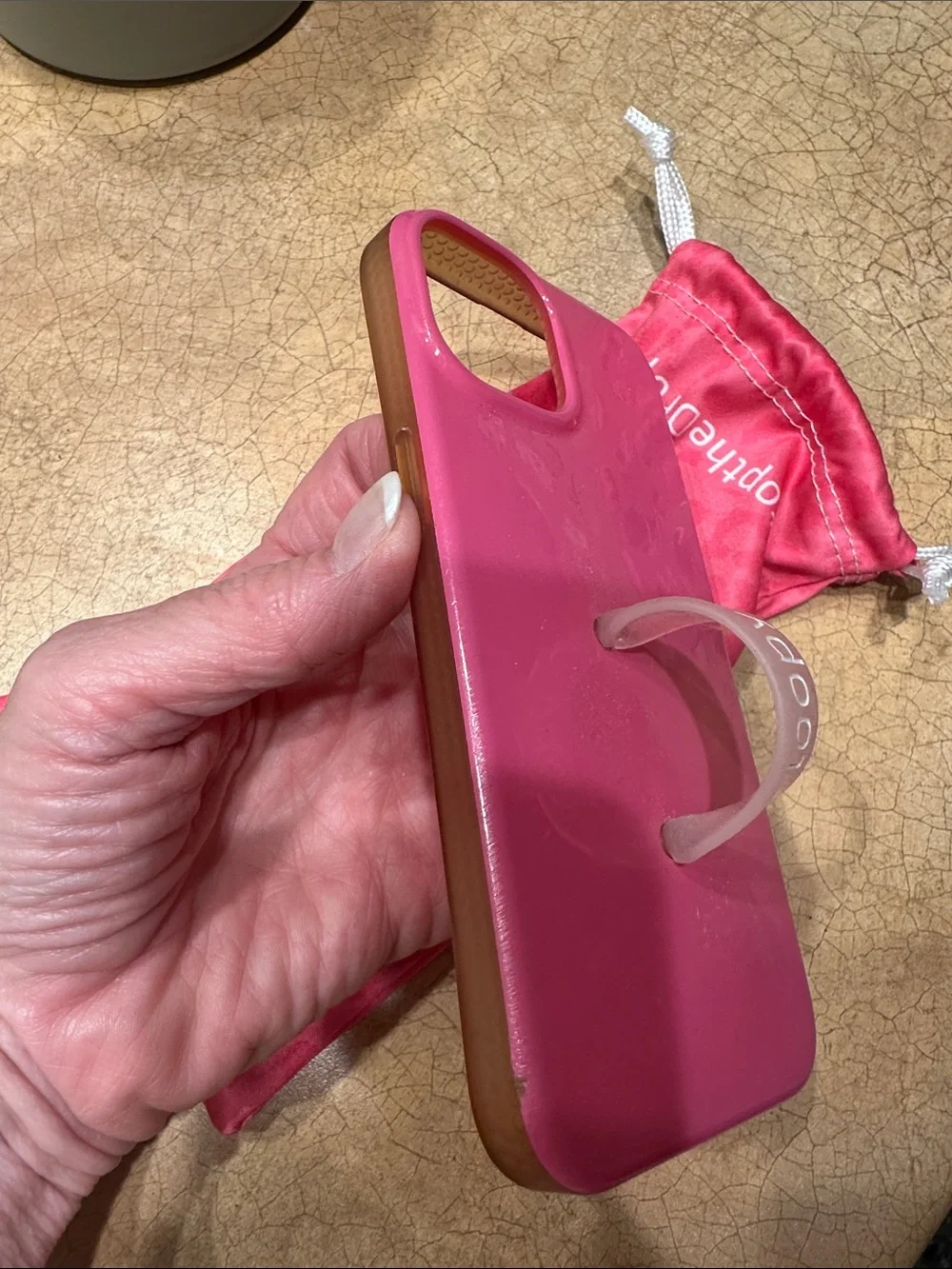 I Phone 14 Loopy Case Pink Phone Case with Matching Pink Drawstring Pouch